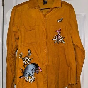 Winnie the Pooh Embroidered Mustard Yellow Corduroy Shirt